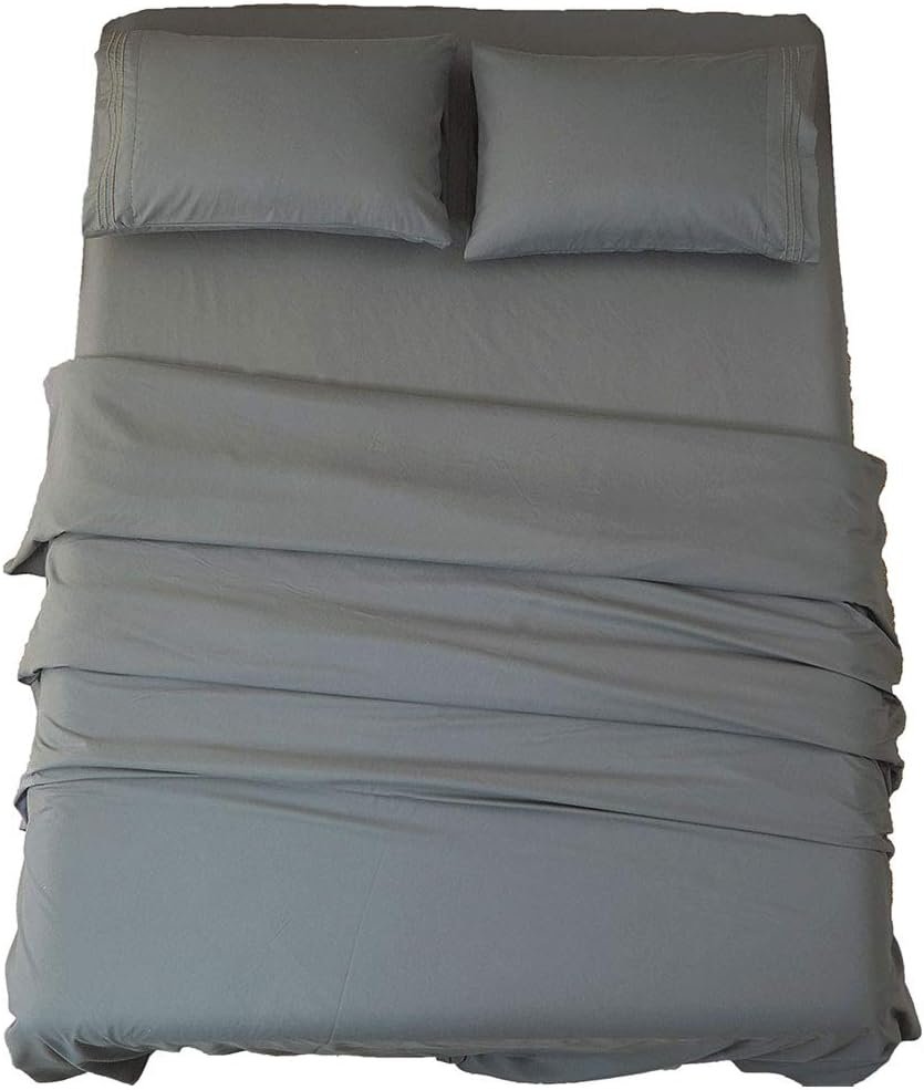 SONORO KATE Bed Sheet Set Super Soft Microfiber 1800 Series Luxury Egyptian Sheets 16-Inch Deep Pocket Wrinkle and Hypoallergenic-4 Piece(Queen Dark Grey)