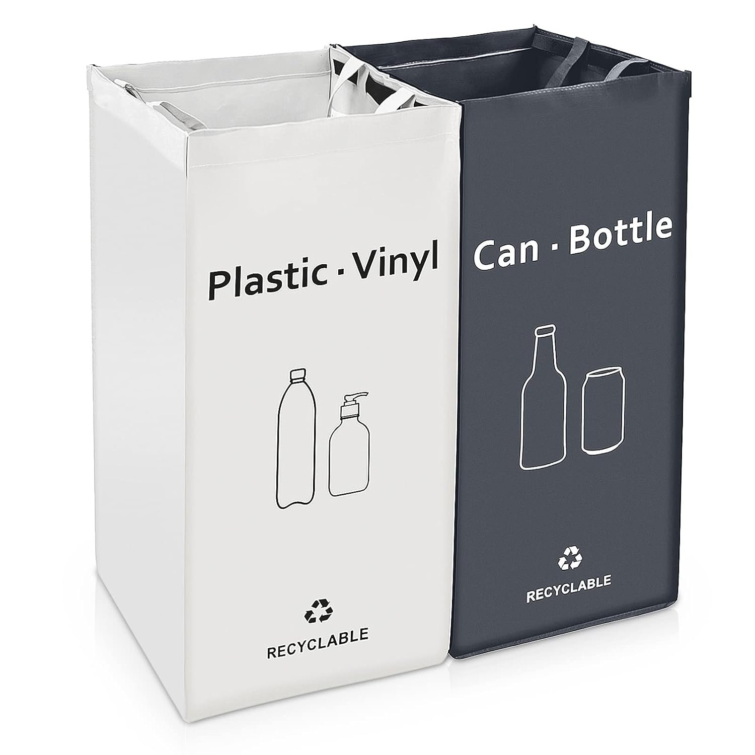 JIALAI HOME Recycling Bin, Separate Large Recycle Bins for Kitchen – Indoor Home Trash Bin, Recyclable Waste Trash Sorting Organizer, Durable, Washable, Affordable Recycle Bags, 2 Pack