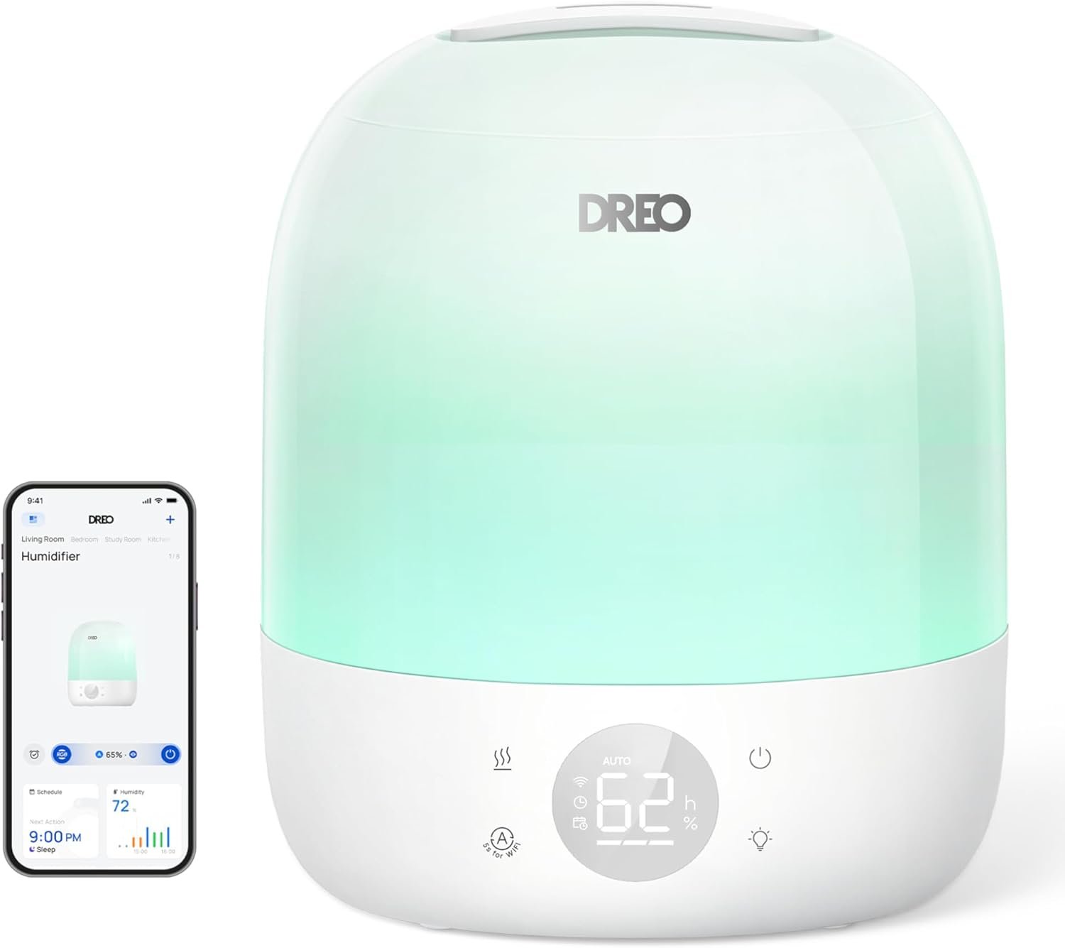 DREO Humidifiers for Bedroom – 30H Max Runtime & RGB Night Light & Sleep Trainer, Ultra Quiet 28dB Cool Mist Humidifier, Top Fill Smart Air Humidifier for Plants, Perfect for Baby & Nursery, HM409S
