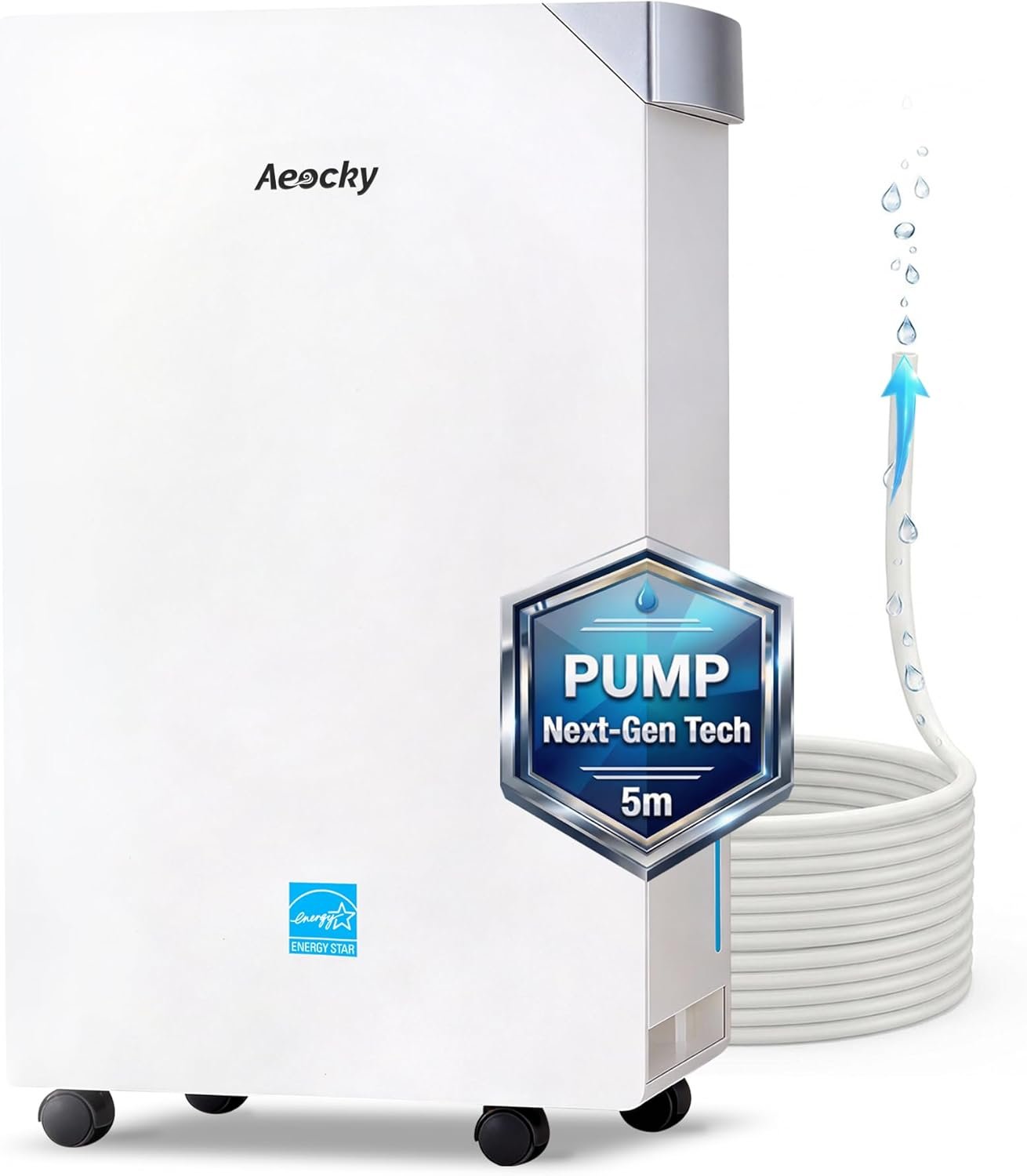 AEOCKY 4500 Sq.Ft Energy Star Most Efficient 2025 Dehumidifier with Pump, Max 80 Pint/Day Smart Compressor Dehumidifier with Drain Hose, Intelligent Humidistat,for Basement,Bedroom,Home,Bathroom