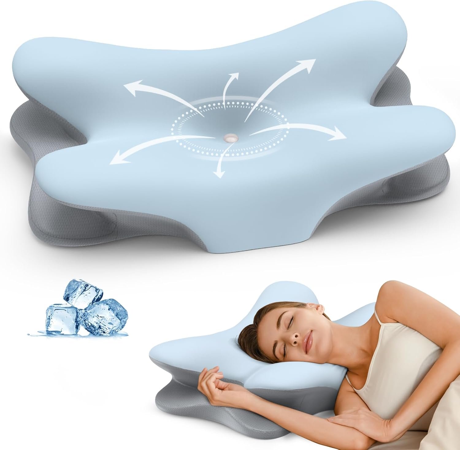 Cervical Neck Pillow for Pain Relief – Ergonomic Pillow for Neck Support, Contour Memory Foam Pillows for Sleeping, Contour Pillow for Reading & Bed Rest Pillows for Side Back Stomach Sleepers(Blue)