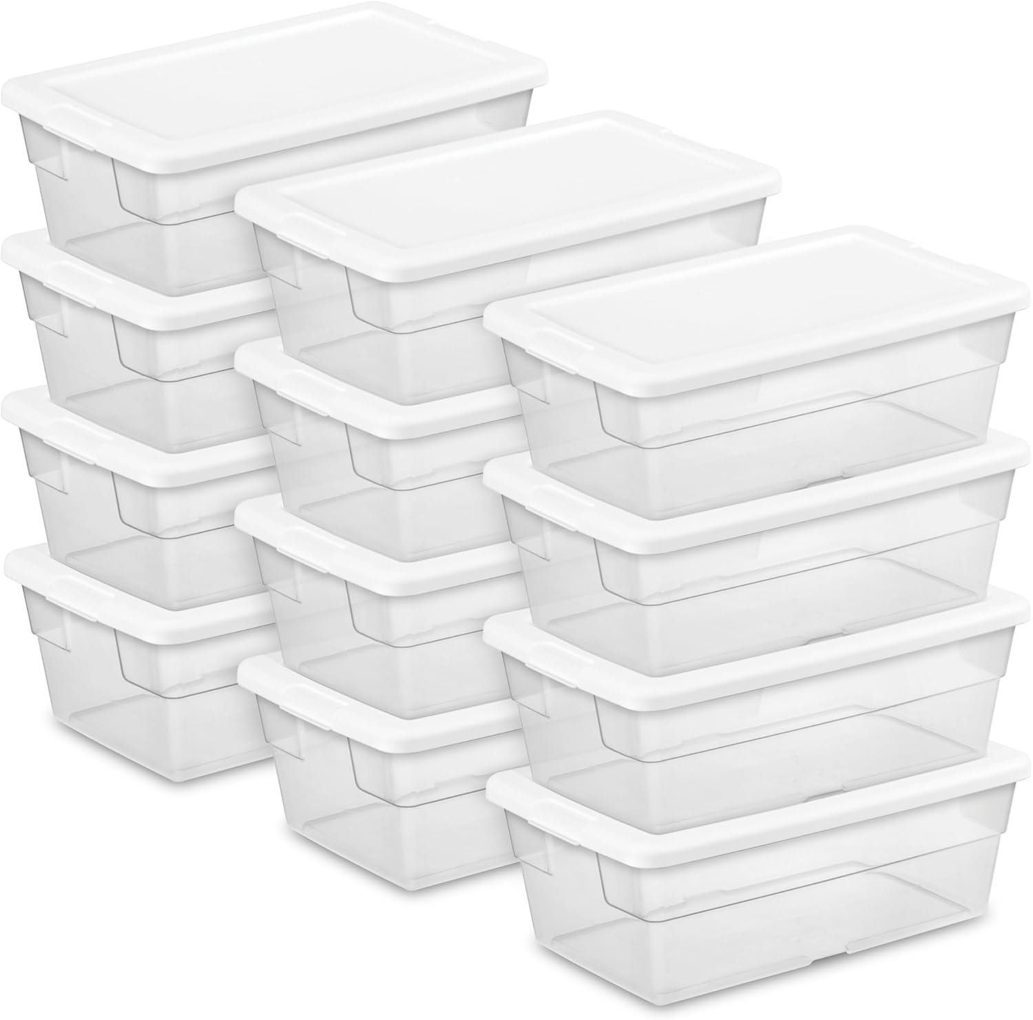 Sterilite 12-Pack 6 Quart Storage Boxes, Stackable Clear Plastic Bins with Snap-On Lids – Heavy-Duty Organizing Containers for Closet, Bathroom, and Office