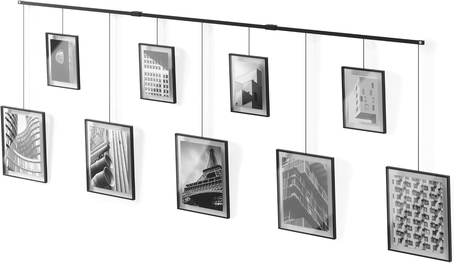 Umbra Exhibit Picture Frame Gallery Set, Adjustable Wall Collage Displays Nine Photos (Four 5×7″ and Five 8×10″), Set of 9, Black