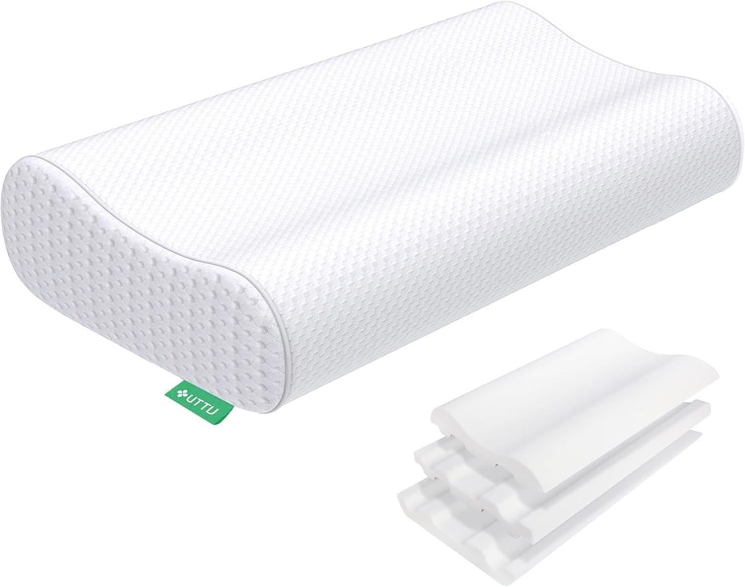 UTTU Cervical Pillow for Neck Pain Relief, Memory Foam Neck Pillow for Sleeping, Adjustable Orthopedic Sandwich Pillow, Contour Cooling for Side Back Stomach Sleeper, Queen(23.6″×13.8″×5.2″/4.5″)