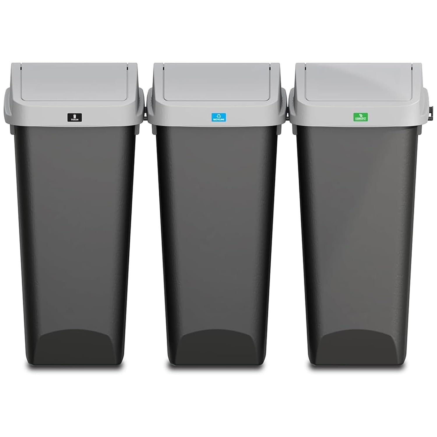 Glad 12 Gallon Trash Can with Clorox Odor Protection, 3 Pack | Linkable Waste and Recycling Bin with Swing Top and Lift Up Lid, for Kitchen, Office, Home, Black