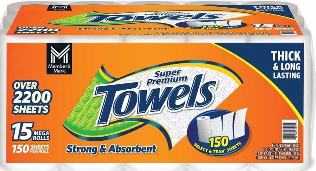 Member’s Mark Premium Paper Towel, Huge Rolls (15 Rolls, 101 Sheets)