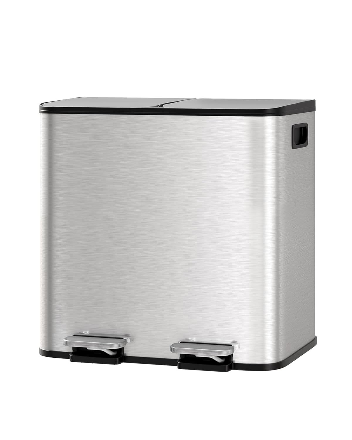 Garvee Trash Can, 2 x 4 gal (2 x 15 L) Garbage Can for Kitchen Dual Compartment Recycling Kitchen Step Trash Bin, Stainless Steel Trash and Recycle Bin Combo with Soft-Close Lid,Silver