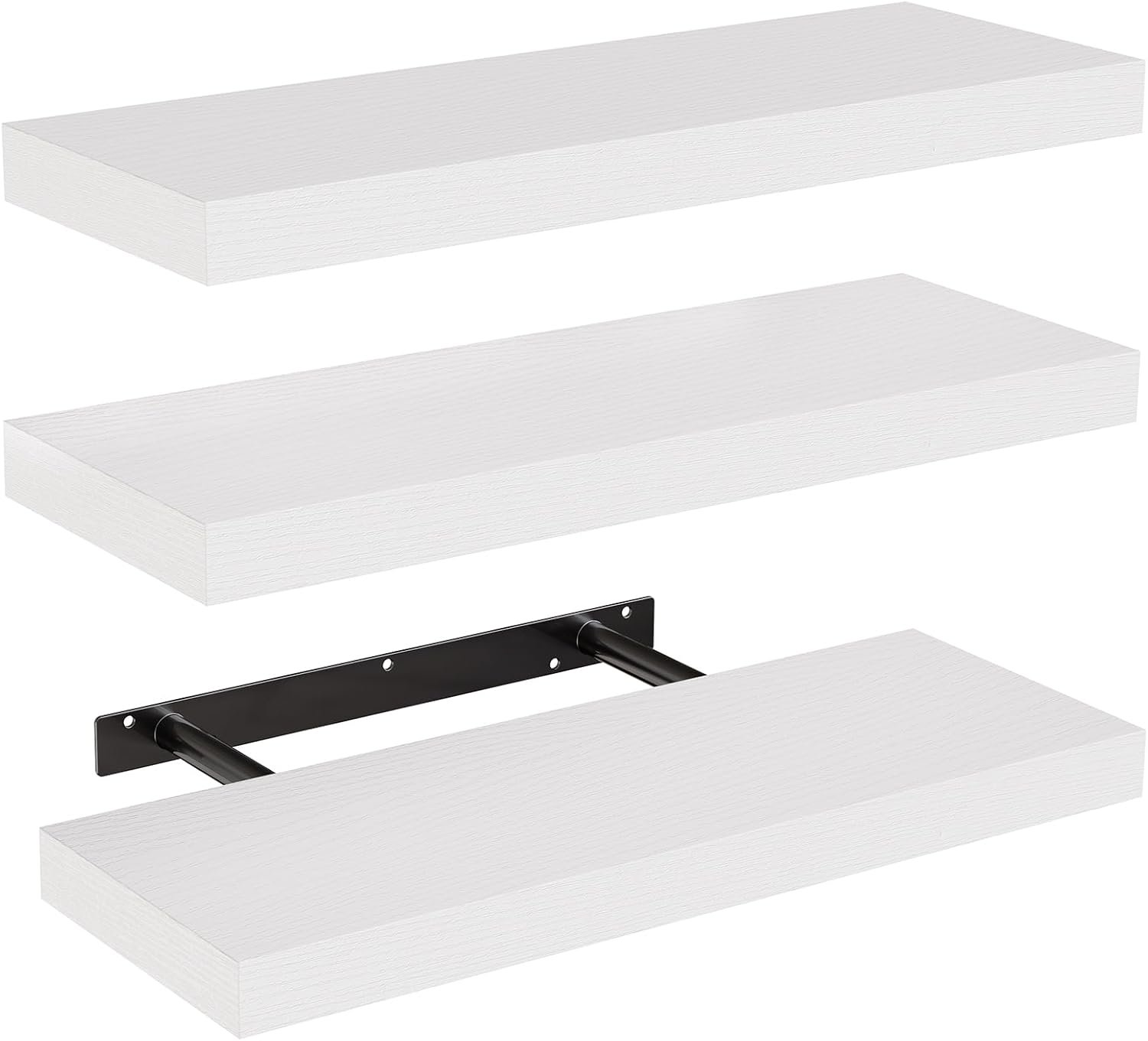AMADA HOMEFURNISHING Floating Shelves, Wall Shelves for Bathroom/Living Room/Bedroom/Kitchen Decor, White Shelves with Invisible Brackets Set of 3 – AMFS08