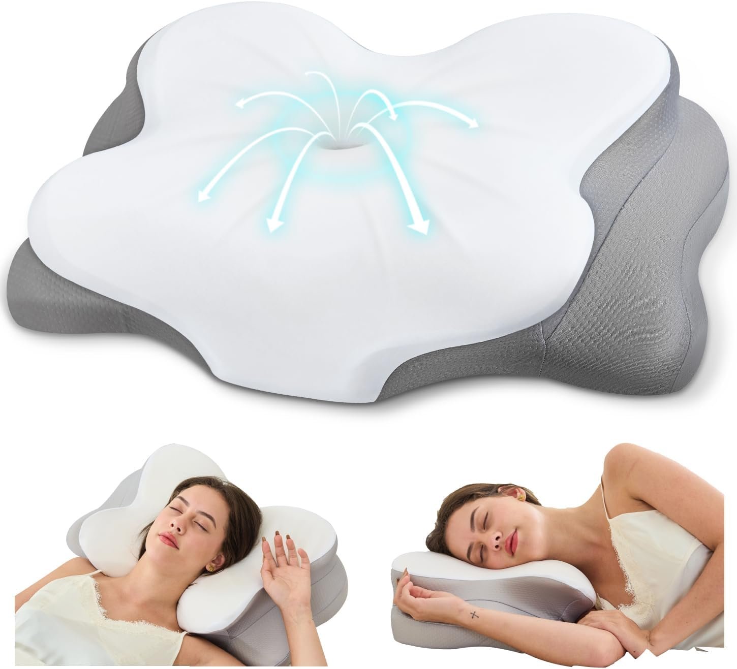Cervical Neck Pillow, Ergonomic Memory Foam Pillows for Neck Pain Relief with Breathable Pillowcase, Adjustable Contour Neck Support Pillow for Side Back Stomach Sleepers, Odorless