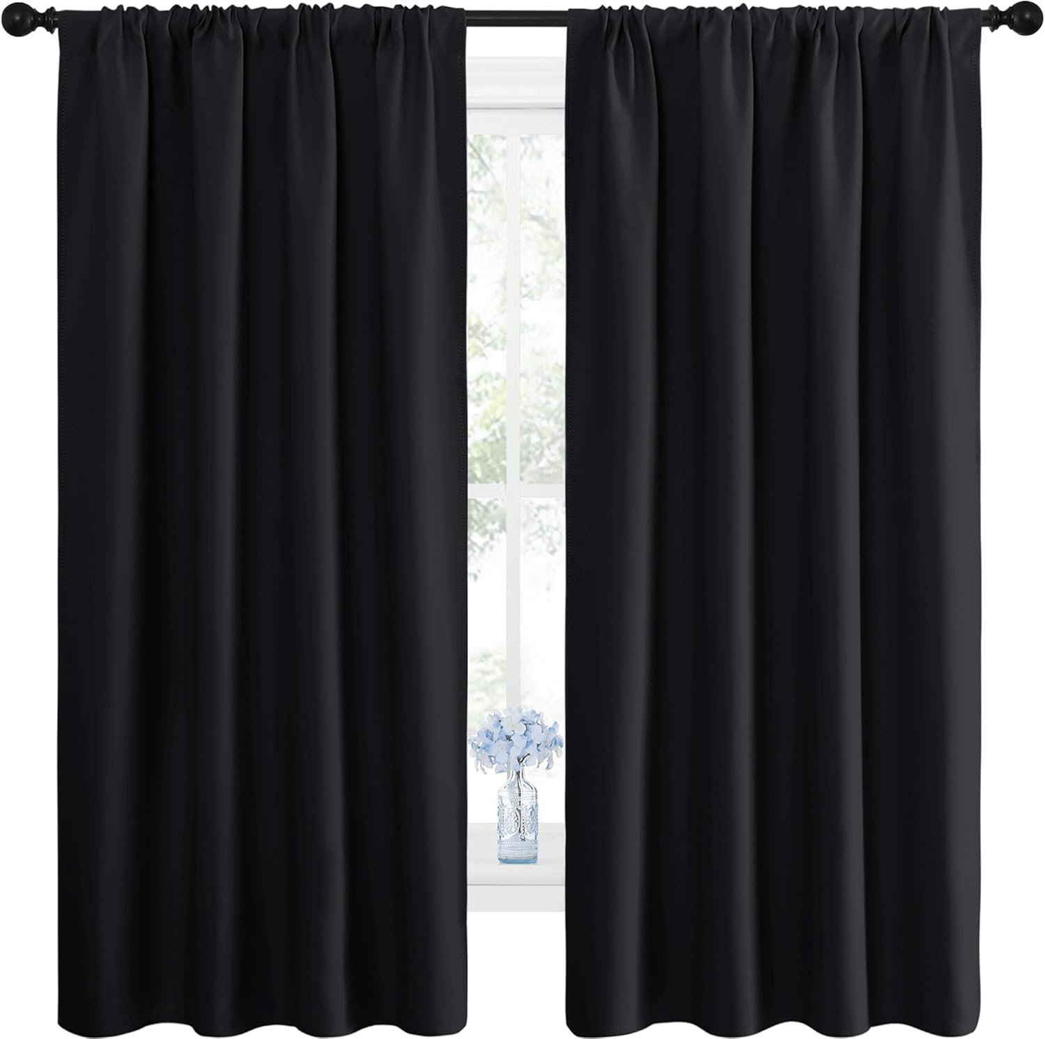 NICETOWN Black Blackout Curtain Blinds – Solid Thermal Insulated Window Treatment Blackout Drapes/Draperies for Bedroom (2 Panels, 42 inches Wide by 63 inches Long, Black)