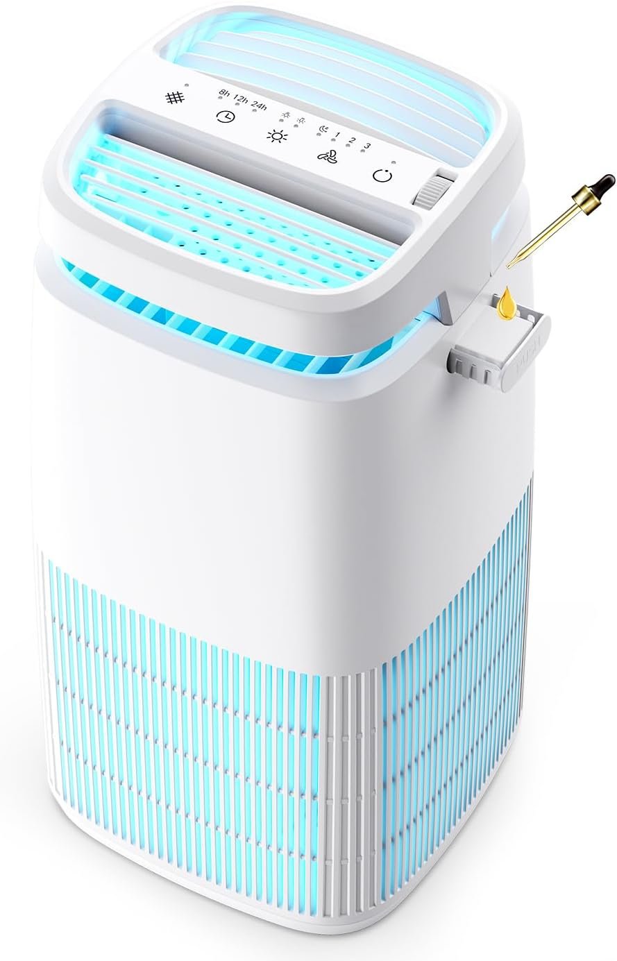 POMORON 4-in-1 Air Purifiers for Home, Air Ionizer Negative Ion Generator, True H13 Filter, UV, Covers 1250 Ft² 99.97% Removal Rate for Pollen Smoke Pet Dander Air Cleaner for Bedroom, MJ002H, White