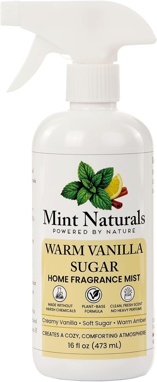 Natural Vanilla Room Spray & Odor Eliminator – Warm Sugar Scent 16oz | Cozy Vanilla Sugar Fragrance Mist, Plant-Based, Non-Toxic, Home Office Car Bathroom, Made in USA by Mint Naturals