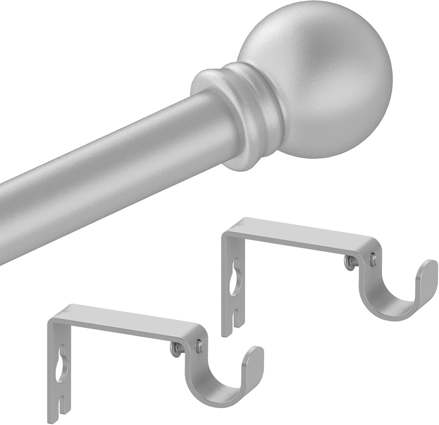 Silver Curtain Rods for Windows with Brackets,5/8 Inch Diameter Small Window Curtain Rod Adjustable 32 to 48 Inches,Easy Install Drapery Rods,Gray