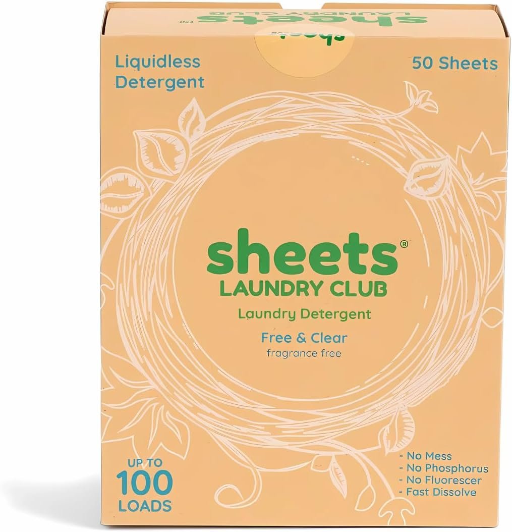 Sheets Laundry Club – Liquidless Laundry Detergent Sheets, 100 Loads – Fragrance Free Scent, Eco-Friendly, Quick-Dissolving Formula, Hypoallergenic, Septic Safe, Plastic-Free Packaging – 50 Sheets