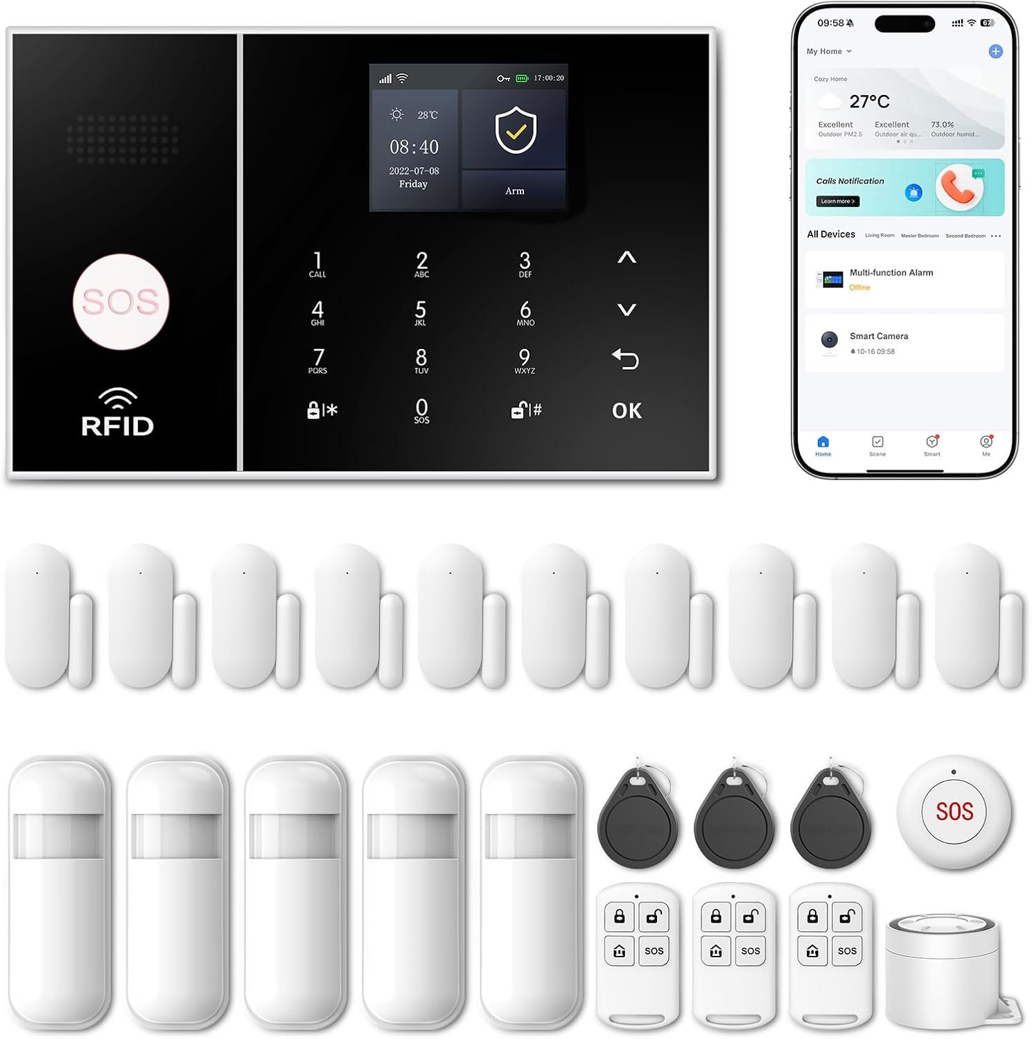 Wireless Alarm System for Home Security,24 Pcs Home Alarm System Wireless DIY Kit,WiFi+GSM/4G with Instant App Alerts NO MonthlyFees,SOS Button,App & Remote Control,Work with Alexa,for Apartment