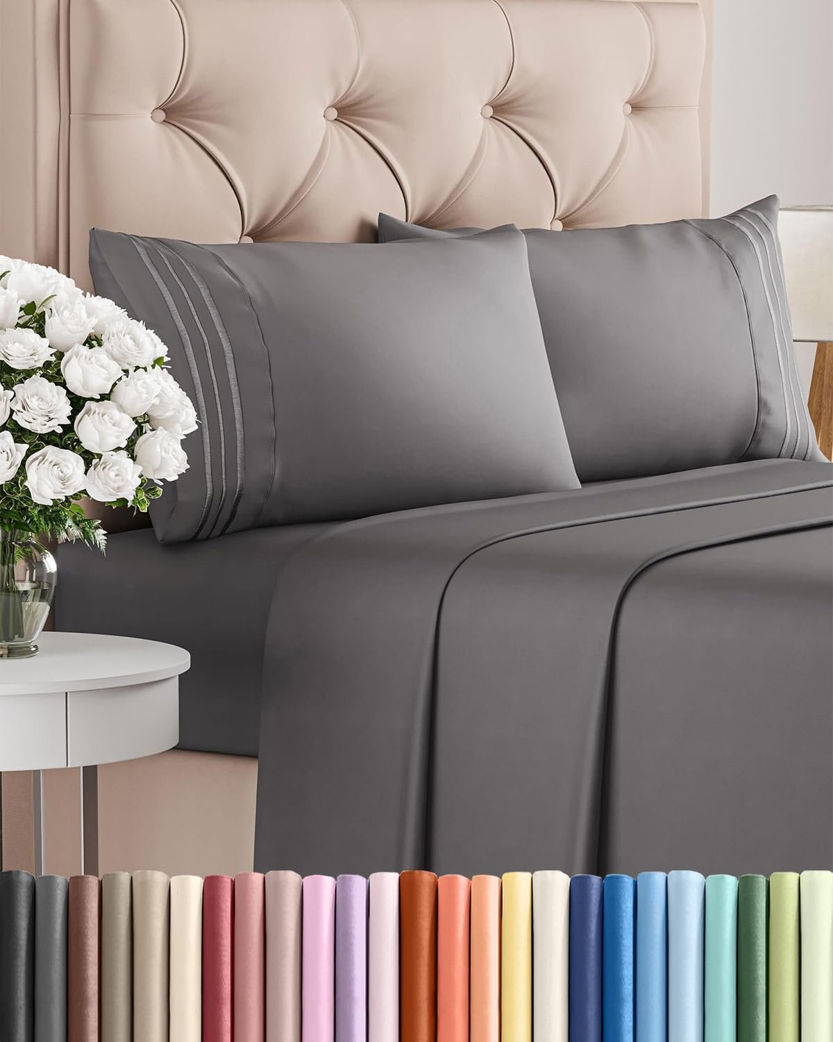 Queen Size 4 Piece Sheet Set – Comfy Breathable & Cooling Sheets – Hotel Luxury Bed Sheets for Women and Men – Deep Pockets, Easy-Fit, Soft and Wrinkle Free Sheets – Dark Grey Oeko-Tex Bed Sheet Set