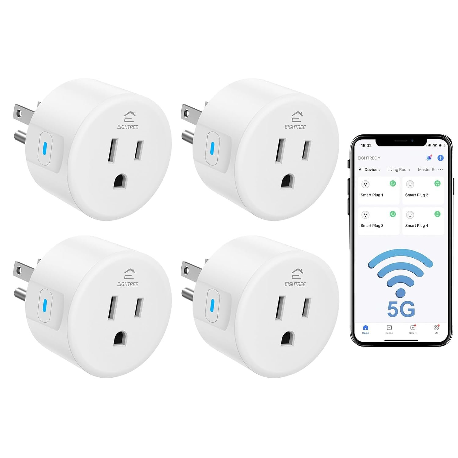 EIGHTREE Smart Plug 5GHz& 2.4GHz, 15A WiFi Smart Outlet Compatible with Alexa & Google Home, Smart Home WiFi Plug with Remote Control, Timer Outlet with Schedule, 4 Packs