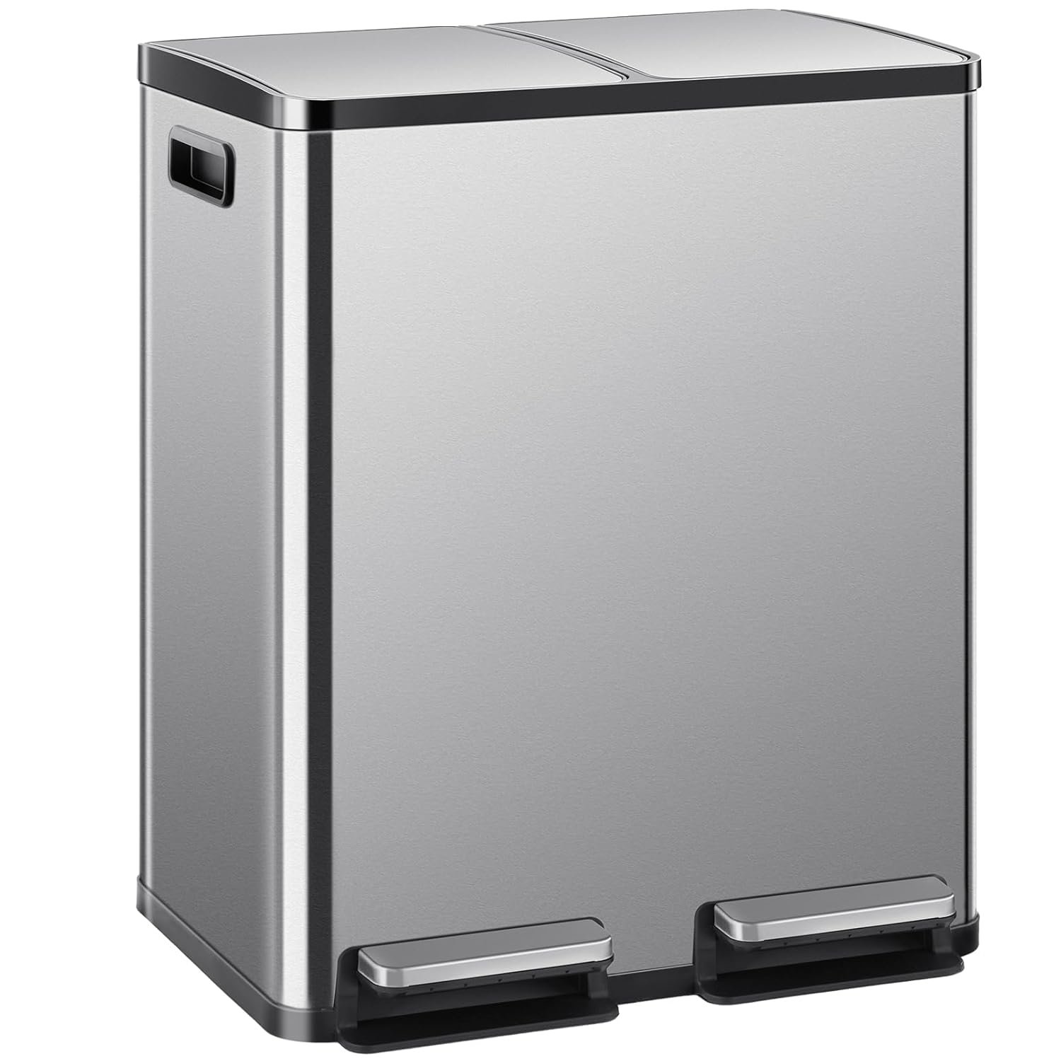DUMOS Kitchen Trash Can, 2×8-Gallon Dual Trash Can with Lid, Stainless Steel Garbage Bin with 2 Removable Inner Buckets, Soft-Close Foot Pedal, Fingerprint-Resistant for Kitchen, Home, Office