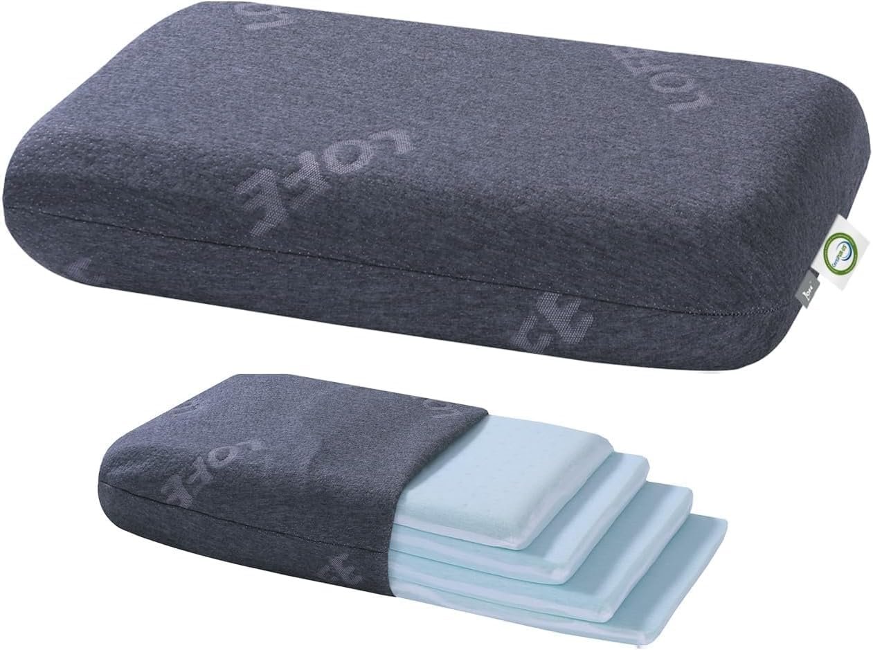 Adjustable Memory Foam Pillow for Side Sleeper,CertiPUR-US Neck Pillow | 4 Heights from 1.2 to 4.8in, Cervical Pillow for Neck Pain Relief, Thin Pillow for Back/Stomach Sleepers,Removable Pillowcase