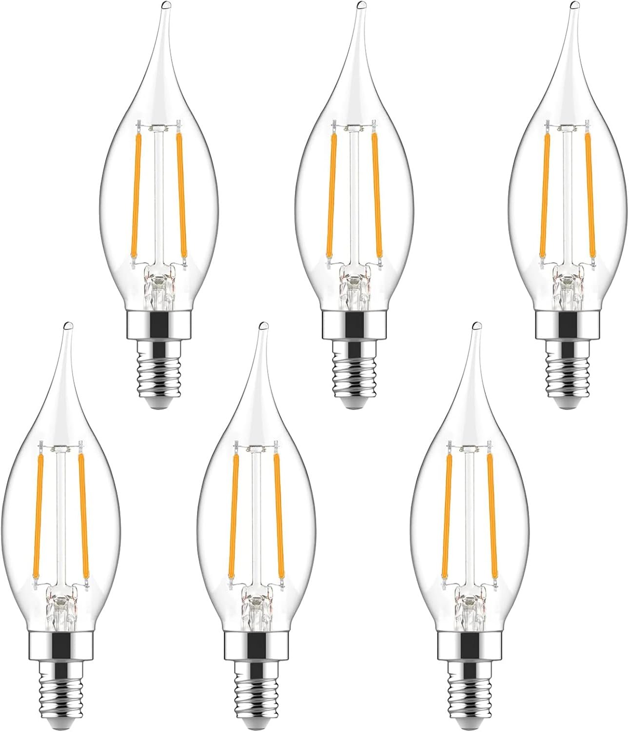 Sigalux E12 Candelabra Bulb 40 Watt Equivalent, LED Chandelier Light Bulbs Dimmable 2700K Soft White, CA10 Candle Shape E12 LED Bulb for Ceiling Fan, 3W 300LM, 6 Pack