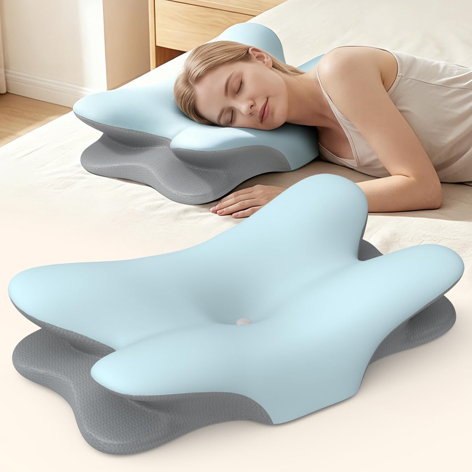 Besyodo Cervical Neck Pillow for Pain Relief – Ergonomic Side Sleeper Pillow for Neck Support, Memory Foam Pillows for Sleeping, Contour Pillow Bed Pillow for Back Stomach Sleepers