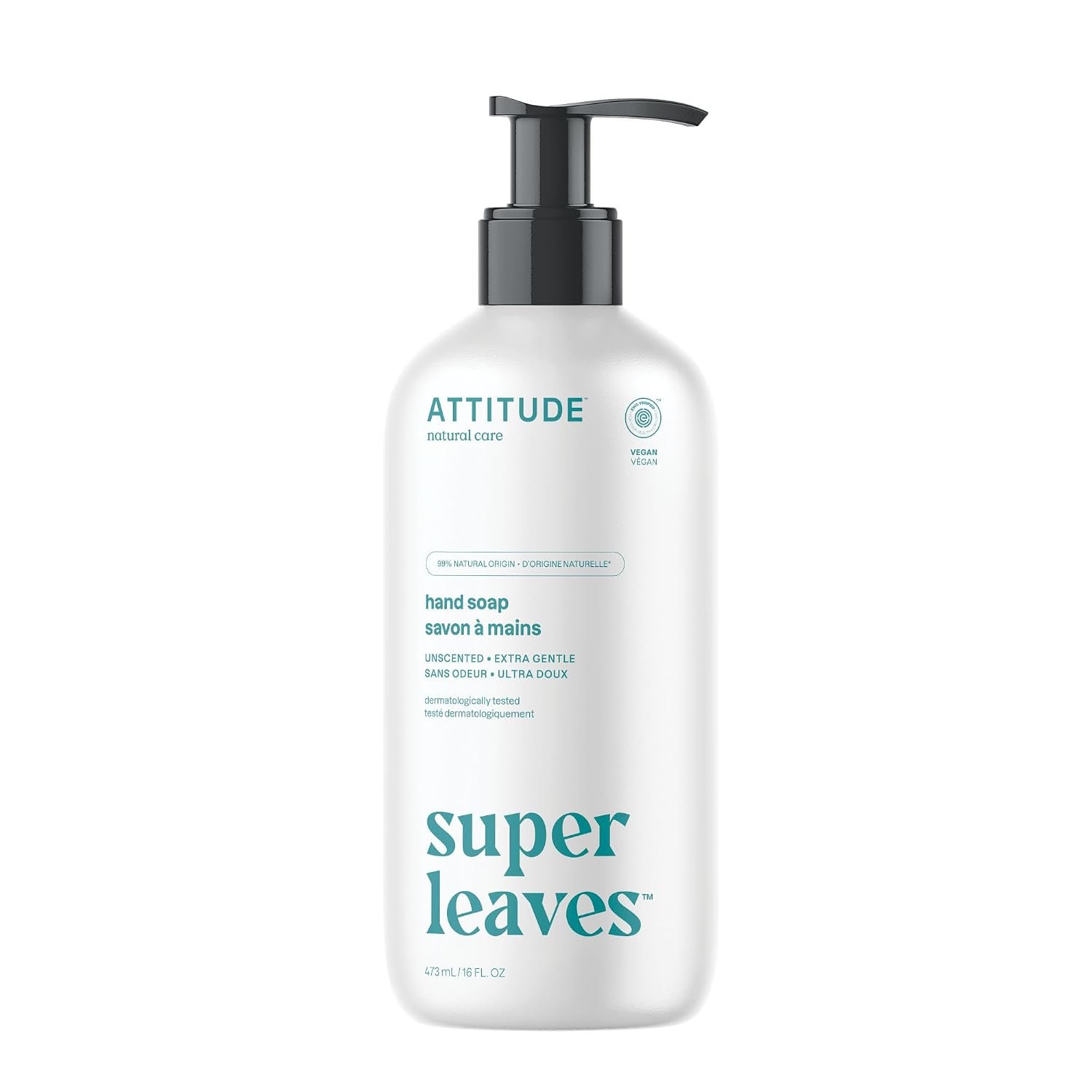 ATTITUDE Liquid Hand Soap, EWG Verified, Plant and Mineral-Based, Vegan Personal Care Products, Unscented, 16 Fl Oz