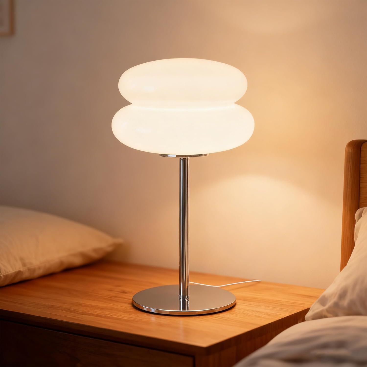 Bedroom Mushroom lamp, Medieval Modern Bedside Table lamp, dimmable Retro Egg Tart Headlight, Unique Home Mushroom Decoration Aesthetic Lovely Living Room Desk lamp (White)