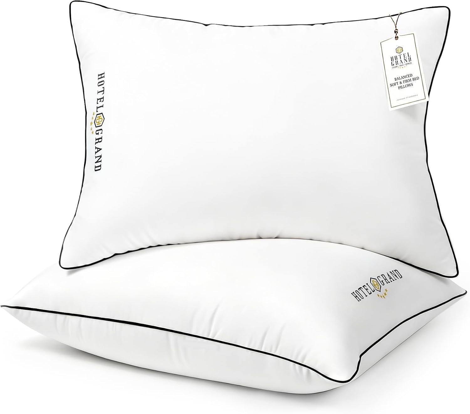 Hotel Grand Bed Pillows Queen Size Set of 2, Medium Soft Down Alternative Sleeping Pillows for Side Back Sleepers, 400 Thread Count Breathable Cotton Cover, 20×28 Inches, White