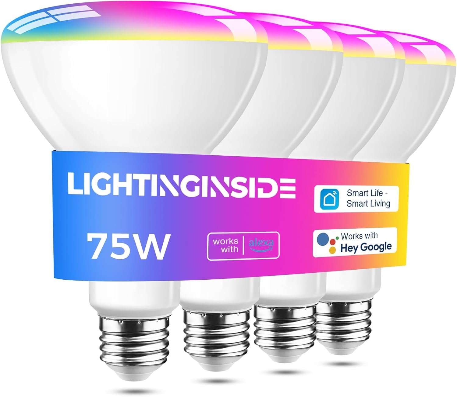 Lightinginside Smart Light Bulbs 1100LM, BR30 E26 Smart Bulb Compatible with Alexa/Google Assistant/SmartLife, 12W 75W Equivalent, RGBCW 2.4GHz WiFi & BLE Bulbs, No Hub Required, ETL Listed, 4PCS