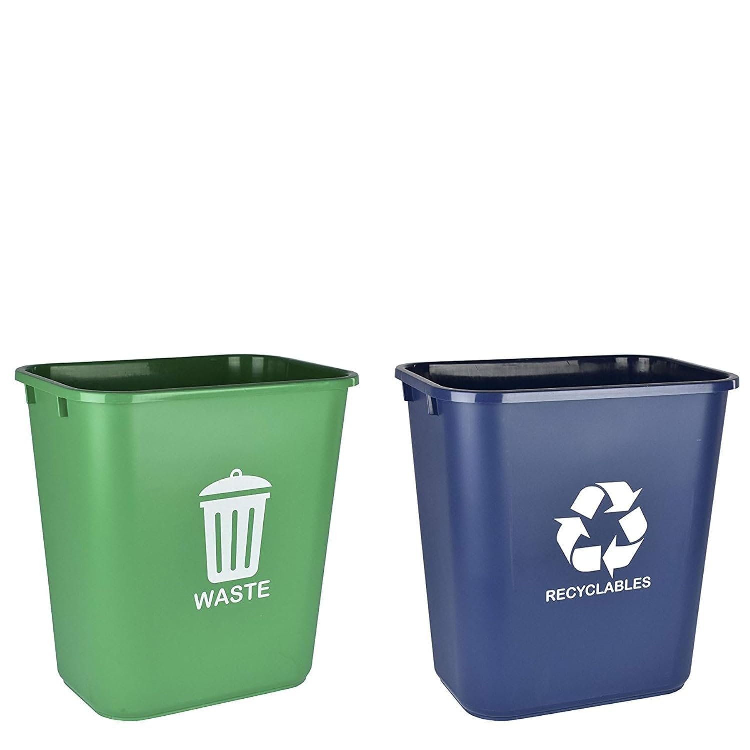 Acrimet Wastebasket Bin for Recycling and Waste, 6.75 Gallon/ 27 Quart/ 24 Liter, Trash Can (Plastic) (Green and Blue) (Set of 2)