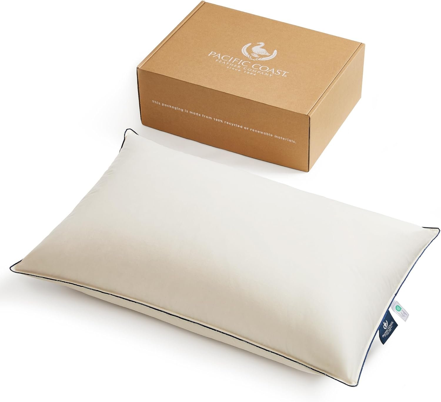 Pacific Coast Down Pillow, Luxury Hotel Collection Bed Pillow for Sleeping, Standard Size of 1, 100% Organic Cotton Shell, 650 Fill Power, Soft Pillows, Suit for Stomach Sleepers