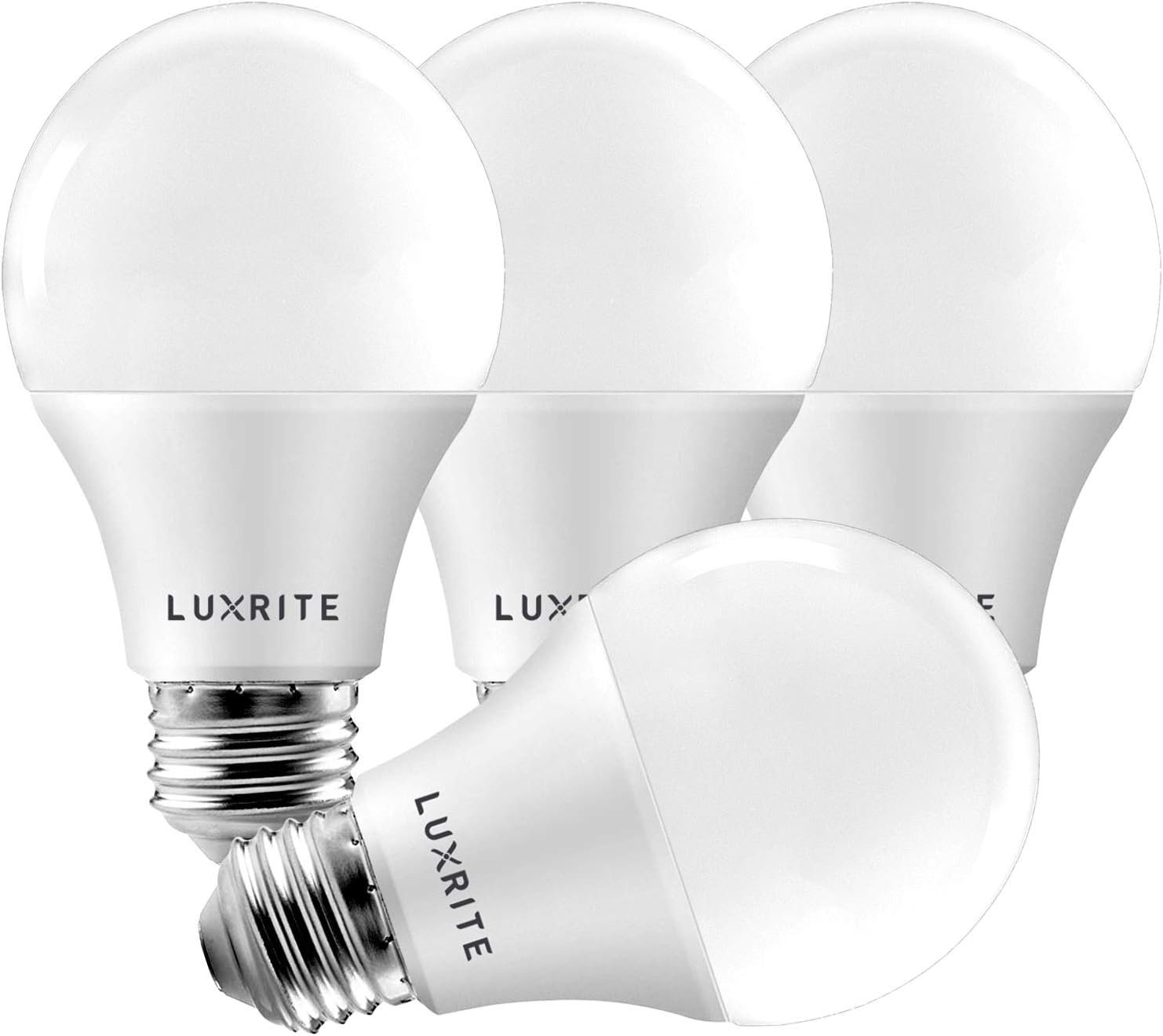 LUXRITE A19 LED Light Bulb 60W Equivalent, 3000K Soft White Dimmable, 800 Lumens, Standard LED Bulb 9W, E26 Base, Energy Star, Enclosed Fixture Rated, Perfect for Lamps and Home Lighting (4 Pack)