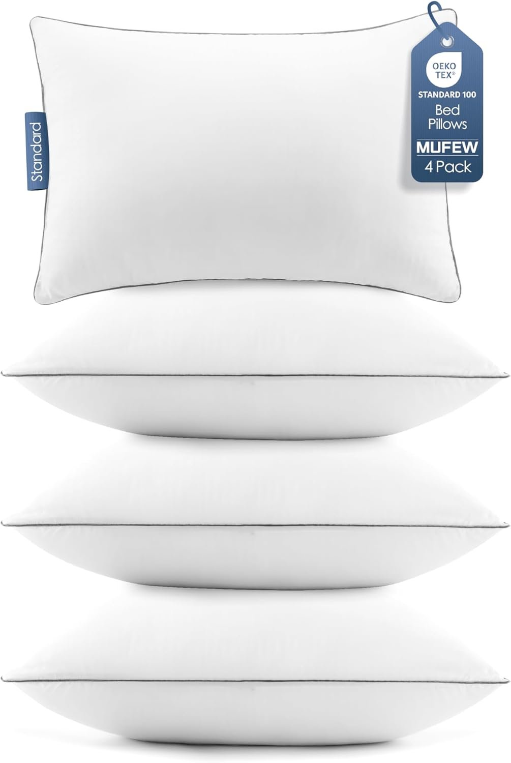 Pillows Standard Size Set of 4, Ultra Thick Down Alternative Bed Pillows,Cooling Hotel Quality Standard Pillow for Back, Stomach or Side Sleepers, Machine Washable(White,4 Pack)
