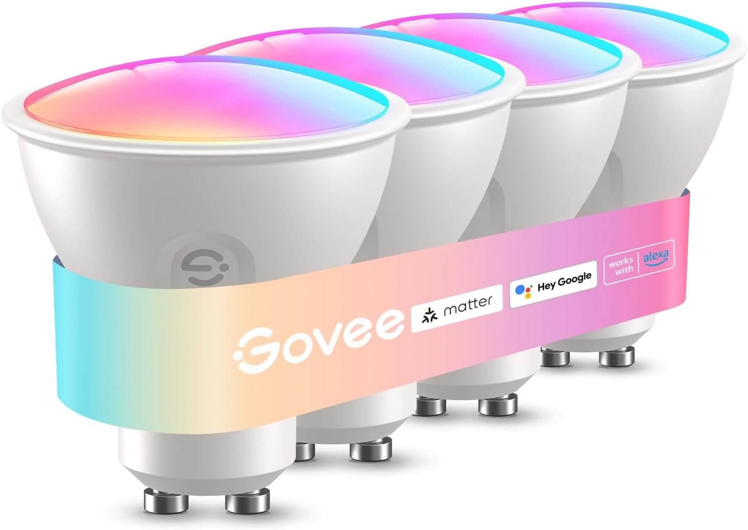Govee GU10 Smart Bulb, Matter RGBWW Light Bulb Work with Alexa, Google Assistant, WiFi & Bluetooth Color Changing MR16 LED Bulbs, 64 Dynamic Scenes, Syncs with Music, 4 Pack, 400LM, GU10 Base