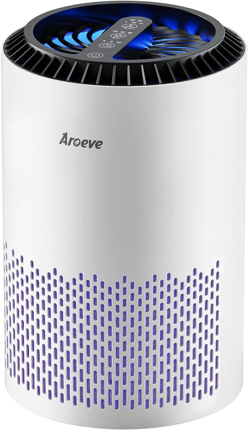 AROEVE Air Purifiers for Bedroom Home, Air Purifier For Smoke Pollen Dander Hair Smell Air Cleaner with Sleep Mode Speed Control For Bedroom Office, MK01- White(Available for California)