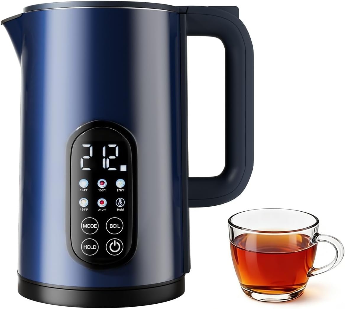 Electric Kettle with Temperature Control, 1.7L Hot Water Kettle for Tea, Coffee & Daily Use, 5 Presets, 2H Keep Warm, Stainless Steel Interior, Auto Shut-Off, Cordless Electric Tea Kettle, Blue