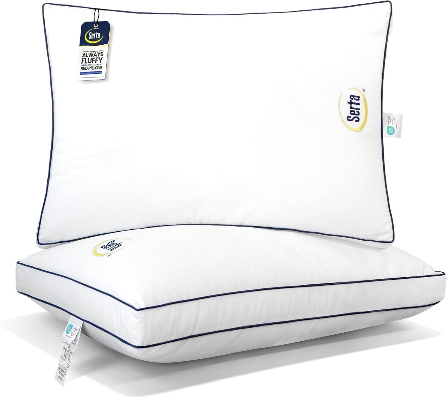 Serta Hotel Collection Bed Pillows Queen/Standard Size Set of 2, 400 Thread Count 100% Cotton Cover, Medium Soft, Support Gusseted Down Alternative Pillow for Back, Stomach or Side Sleepers, 18″ x 26″