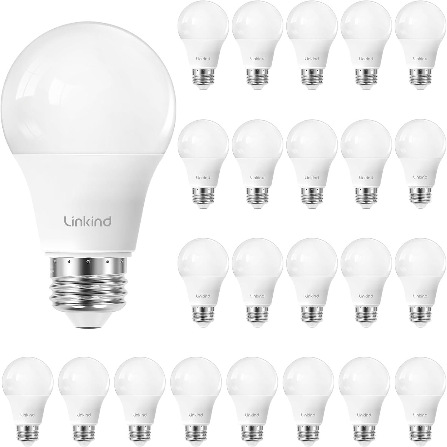 Linkind A19 Dimmable LED Light Bulbs, 60W Equivalent, 9W, 2700K Softe White, 800 Lumens, E26 Standard Base, Lighting for Bedroom Living Room Home Office, 24 Packs