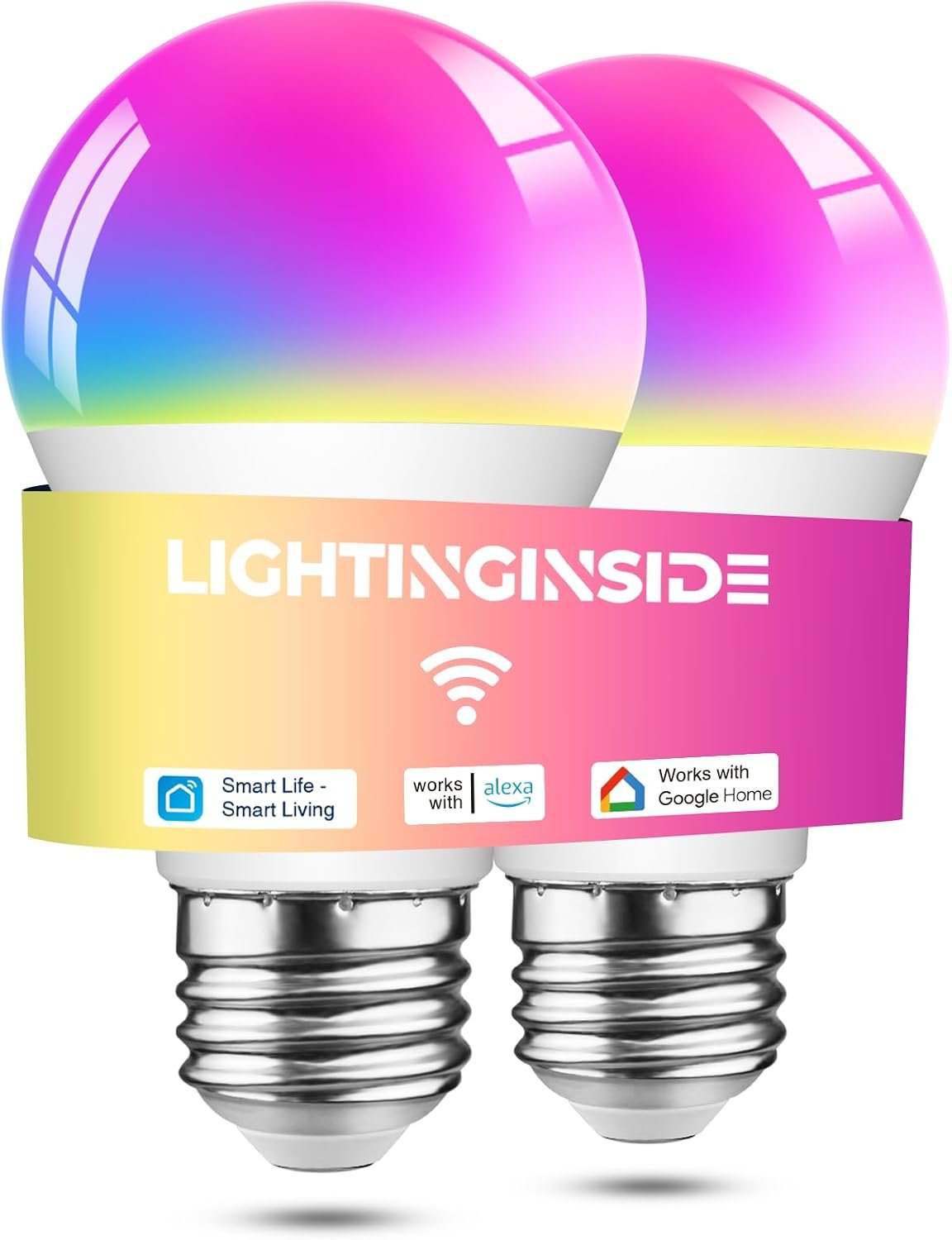 Lightinginside Smart Light Bulbs 60W Equivalent, 800LM 9W WiFi Smart Bulb Compatible with Alexa/Google Assistant, A19 E26 Smart Light Bulb No Hub Required, 2.4GHz WiFi Only, 2PCS