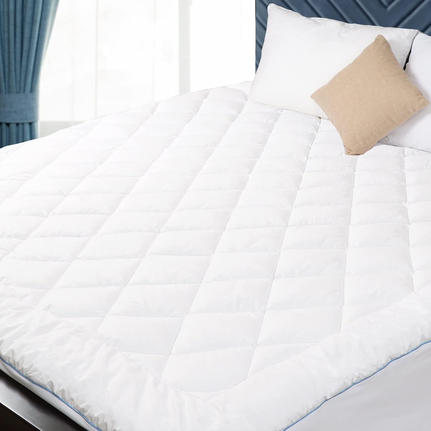 King Mattress Pad Cotton Mattress Pad Cover Quilted Mattress Cover 18-22″ Deep Pocket Mattress Protector King Size Thin Down Alternative Filling Noiseless & Breathable
