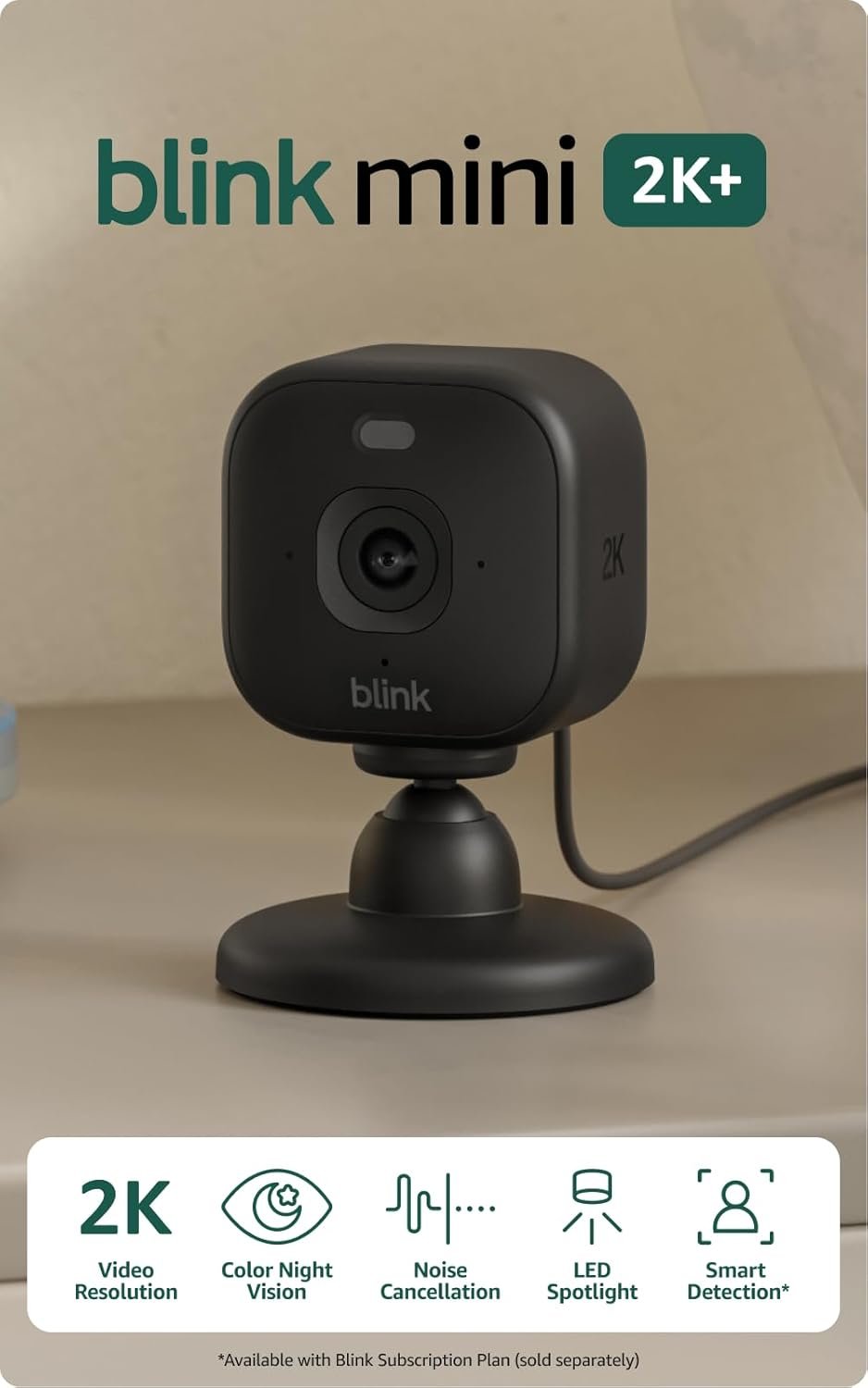 Blink Mini 2K+ (newest model) – Plug-in Home & Pet Indoor Security Camera with 2K video resolution, night vision, enhanced audio, motion detection – 2 cameras (Black)