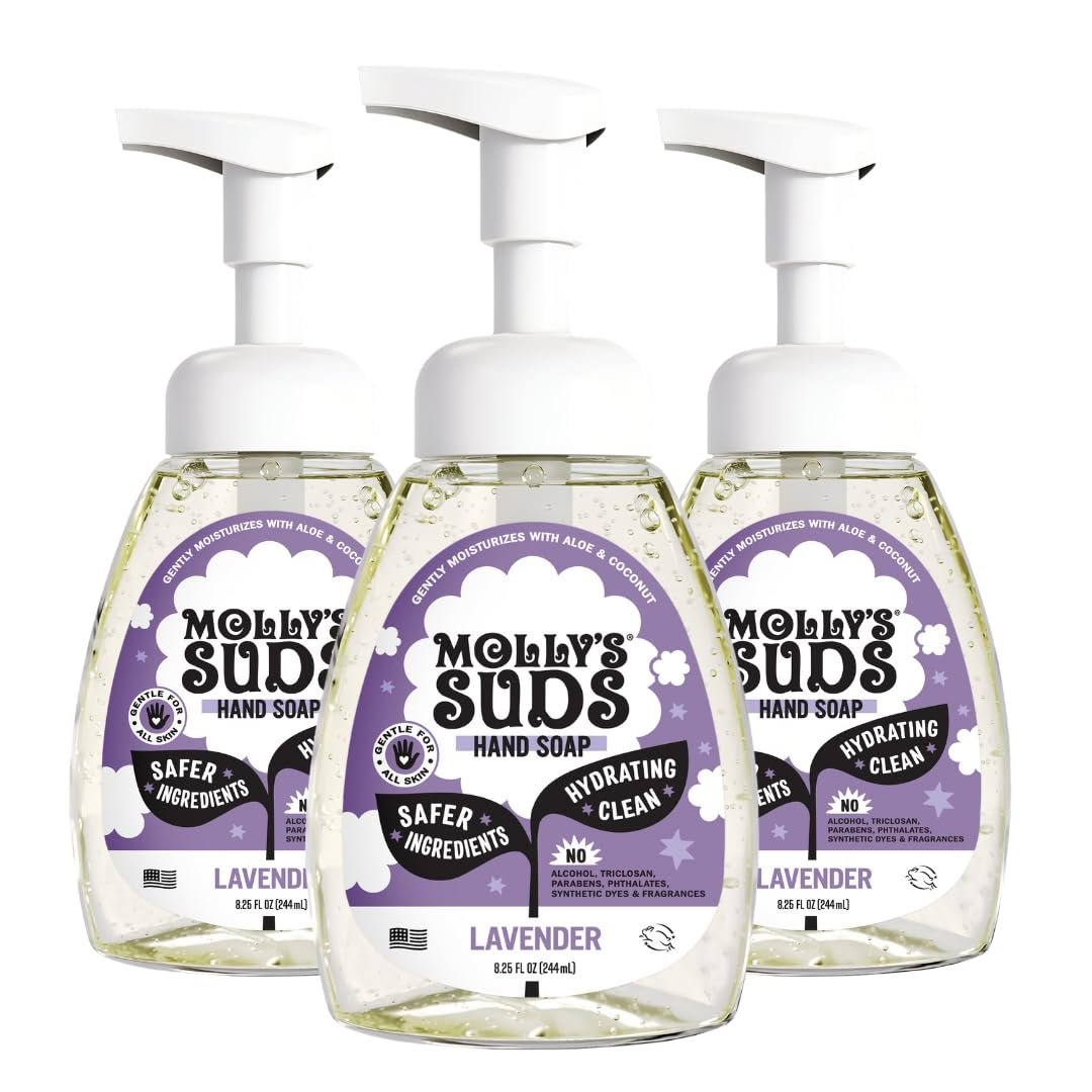 Molly’s Suds Foaming Hand Soap – Made with Aloe and Coconut Oil | Moisturizing Hand Wash | Clean Ingredients, Infused with Essential Oils | Lavender – 8.25 Oz (Pack of 3)