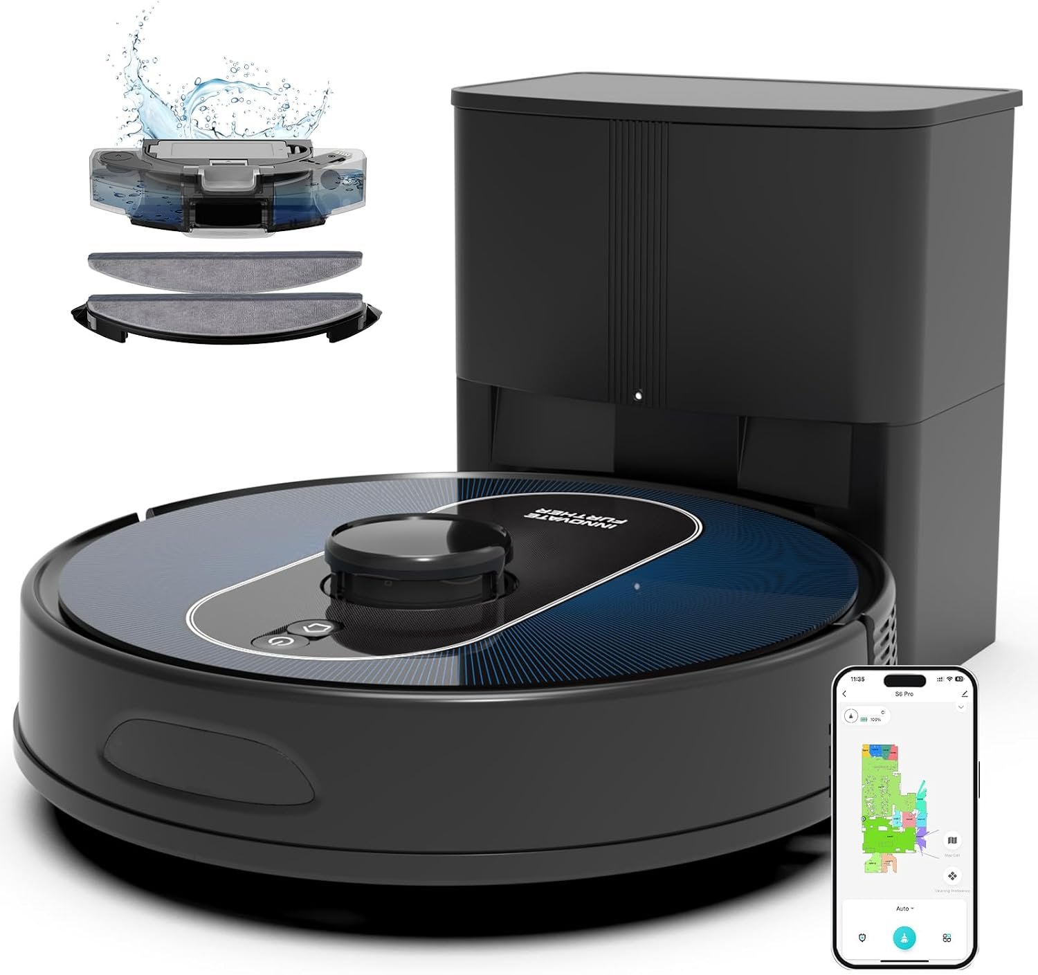 Bagotte Robot Vacuum and Mop Combo, 6000Pa Robotic Vacuum with Mapping, Self-Emptying Station for 90 Days Hands-Free, LiDAR Navigation, Wi-Fi/App/Alexa Voice Control, for Carpets & Hard Floors