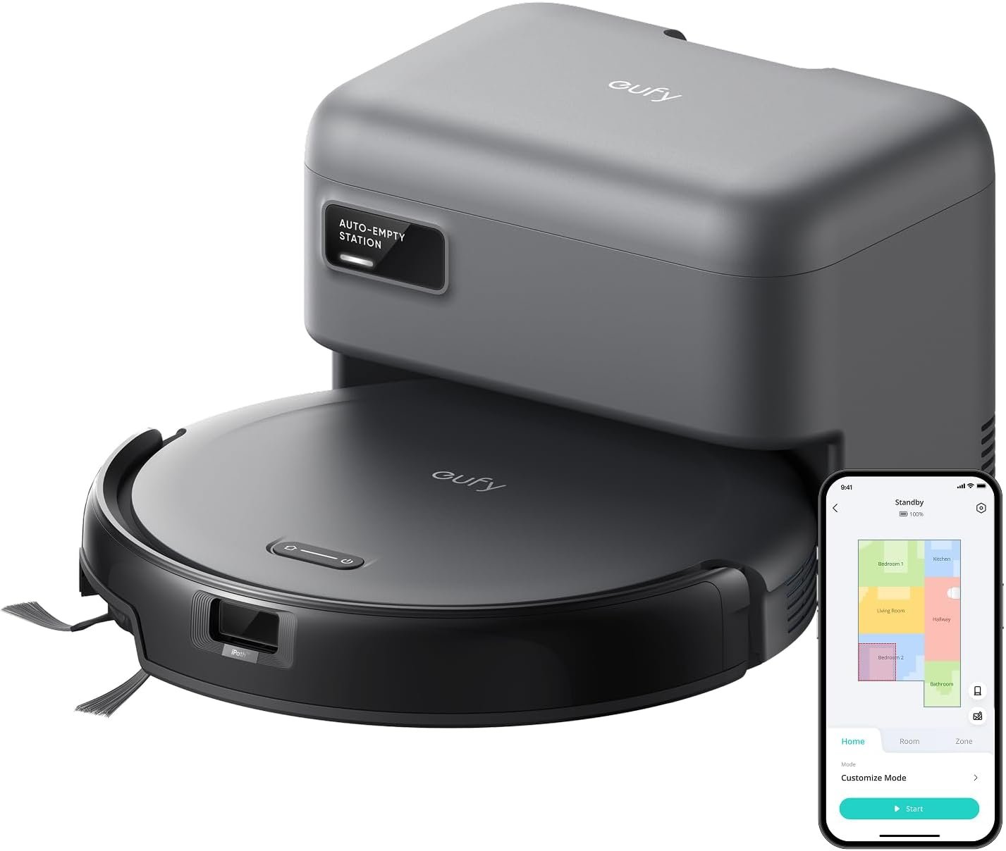 eufy Like-New C10 Robot Vacuum Self Emptying, 8 Weeks Hands Free, Advanced Smart Mapping with LiDAR Navigation, 2.85-Inch Slim Design, Powerful Suction, Edge Expansion Brush for Pet Hair（Renewed）