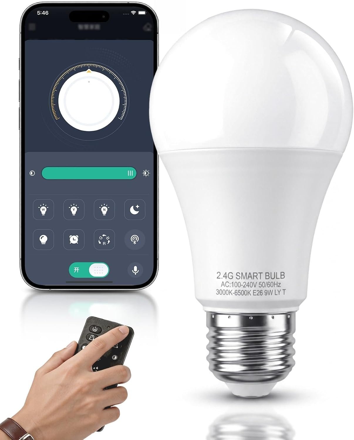 A19 Smart LED Light Bulb with App Control & Remote, Bluetooth, 3 Color Temperatures (3000K/4500K/6500K), 5%-100% Dimmable, 800LM 9W (60W Equivalent), E26 Base, No Hub Required