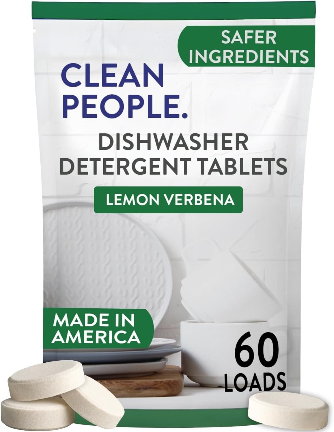 The Clean People Dishwasher Tablets – Cuts Grease & Rinses Sparkling Clean – Residue-Free – Phosphate Free Dishwashing Tablets (60 Count, Lemon Verbena)