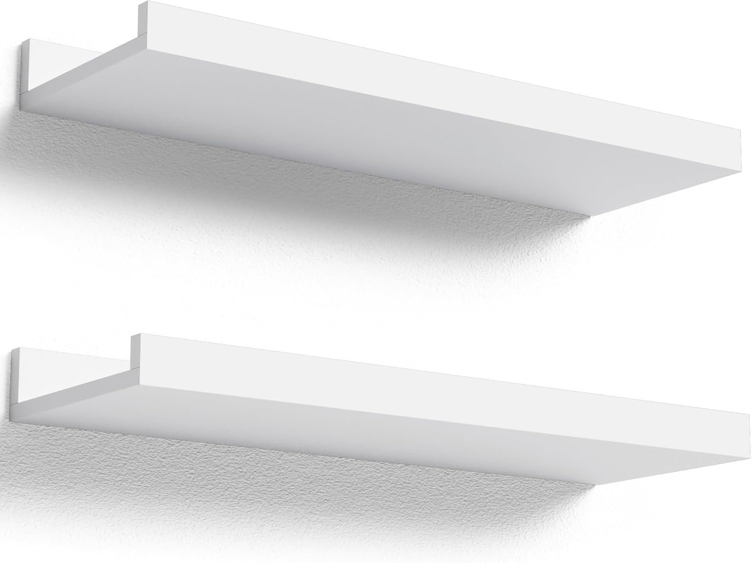 Boswillon Floating Shelves Wall Mounted Set of 2, Modern White Shelves for Bedroom, Nursery Shelves with Lip, Display Picture Ledge Shelf for Wall Decor Living Room Bathroom Kitchen – White