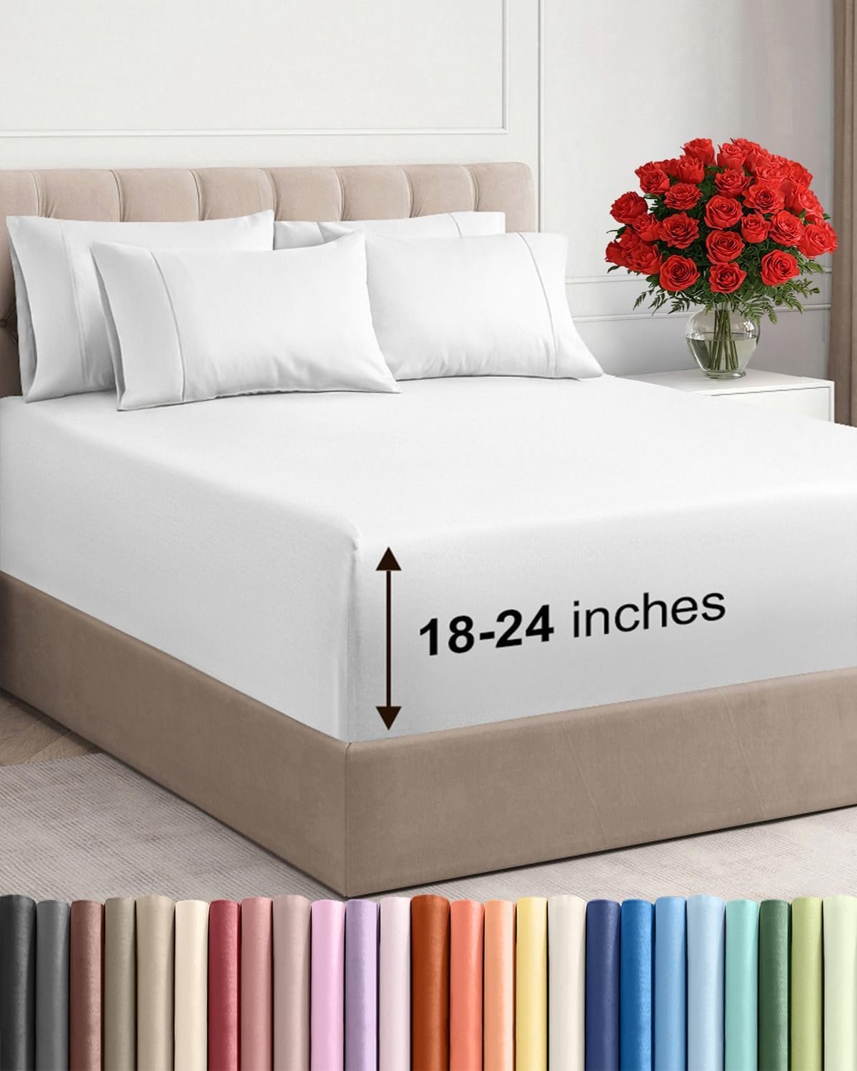 Extra Deep Queen Sheet Set – 6 Piece Breathable and Cooling Sheets – Hotel Luxury Bedding for Women, Men, Kids & Teens – Easy & Secure Fit – Soft, Wrinkle Free and Comfy – Extra Deep Pockets – White