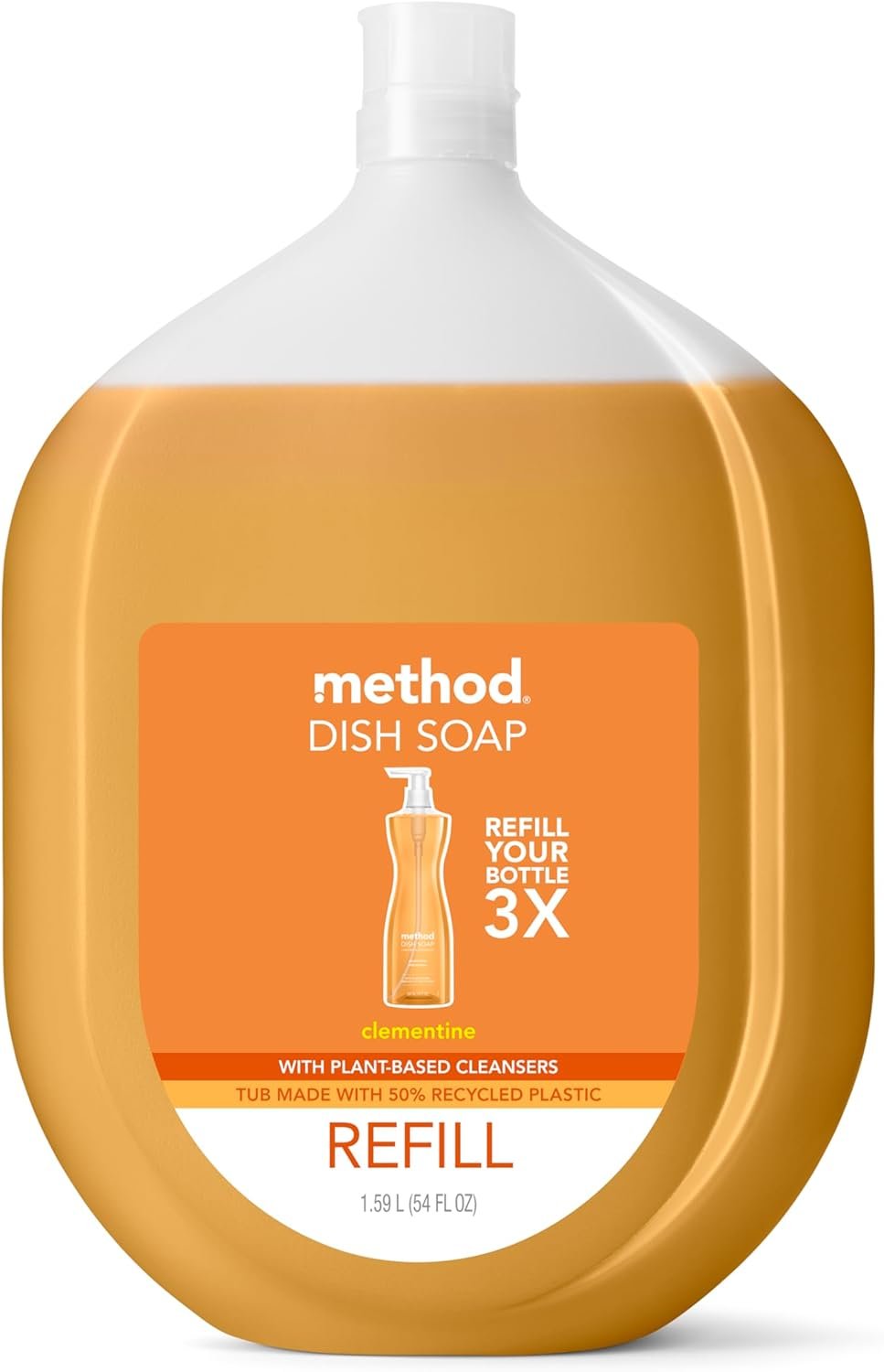 Method Gel Dish Soap Refill, Clementine Scent, Powerful Cleaning Formula, Large Refill Tub, Cuts Through Grease, 54 Fl Oz