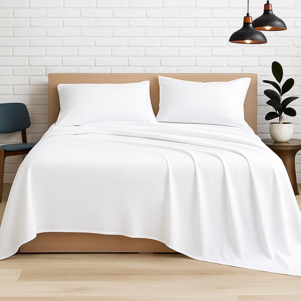 Luxury Egyptian Cotton Sheets Queen Size, Deep Pocket Fitted Sheet Fits 18″-24″ Mattress, Soft, Breathable, Hotel Quality Bed Sheets, 4-Piece Queen Set, White Solid, Cooling Cotton Bedding